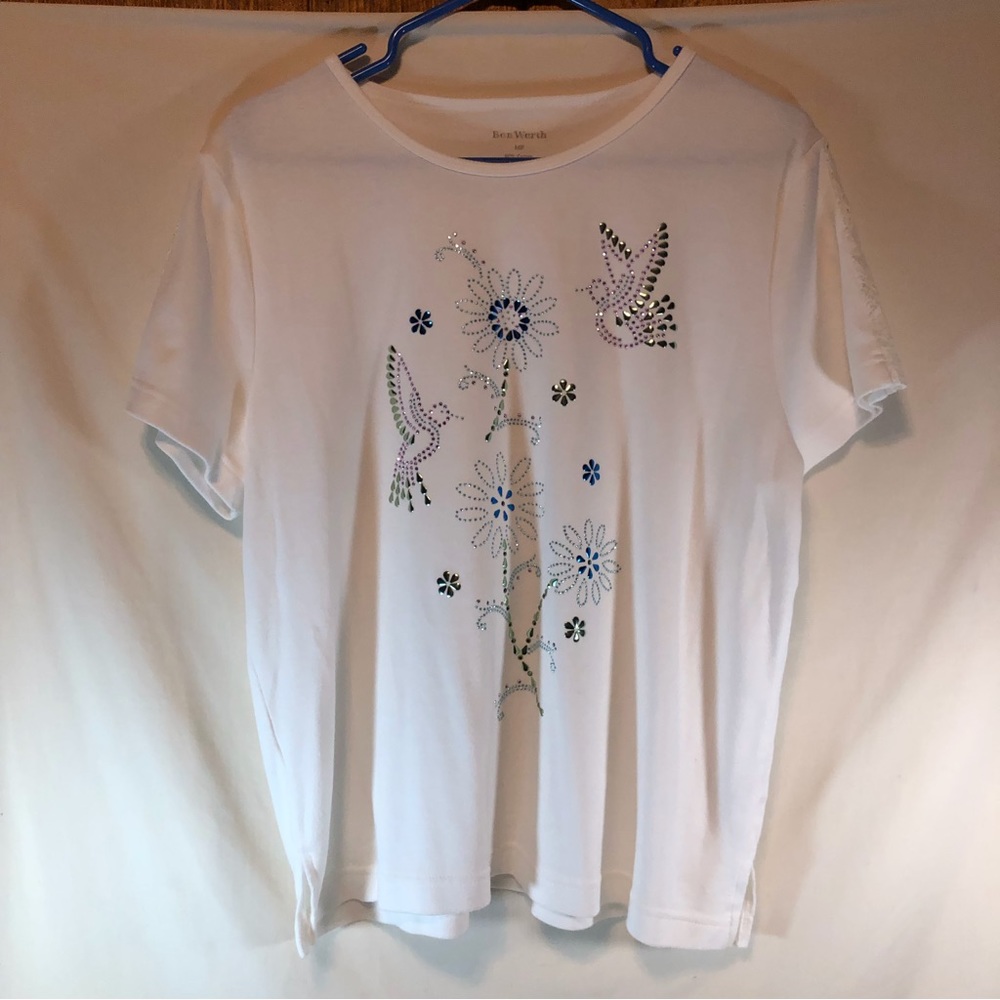 Bon Worth Woman’s white embellish blue/green short sleeve T-shirt MP